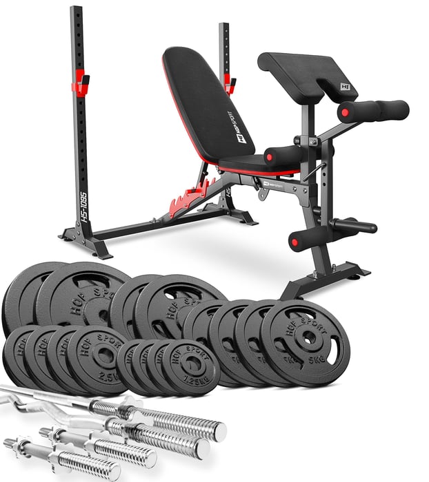 Contenuto del set con pesi in ghisa 116kg e panca da allenamento HS-1095 del marchio Hop-sport