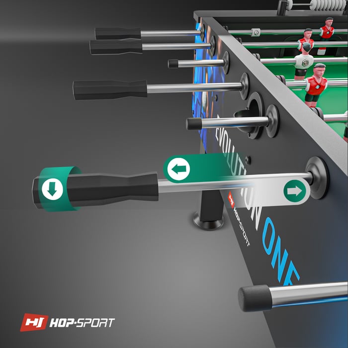 Calcio balilla Evolution ha maniglie antiscivolo e guide robuste