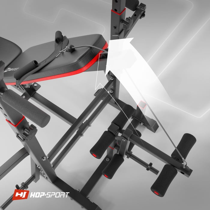 Primo piano della pressa per le gambe nella panca HS-1075 del marchio Hop-sport