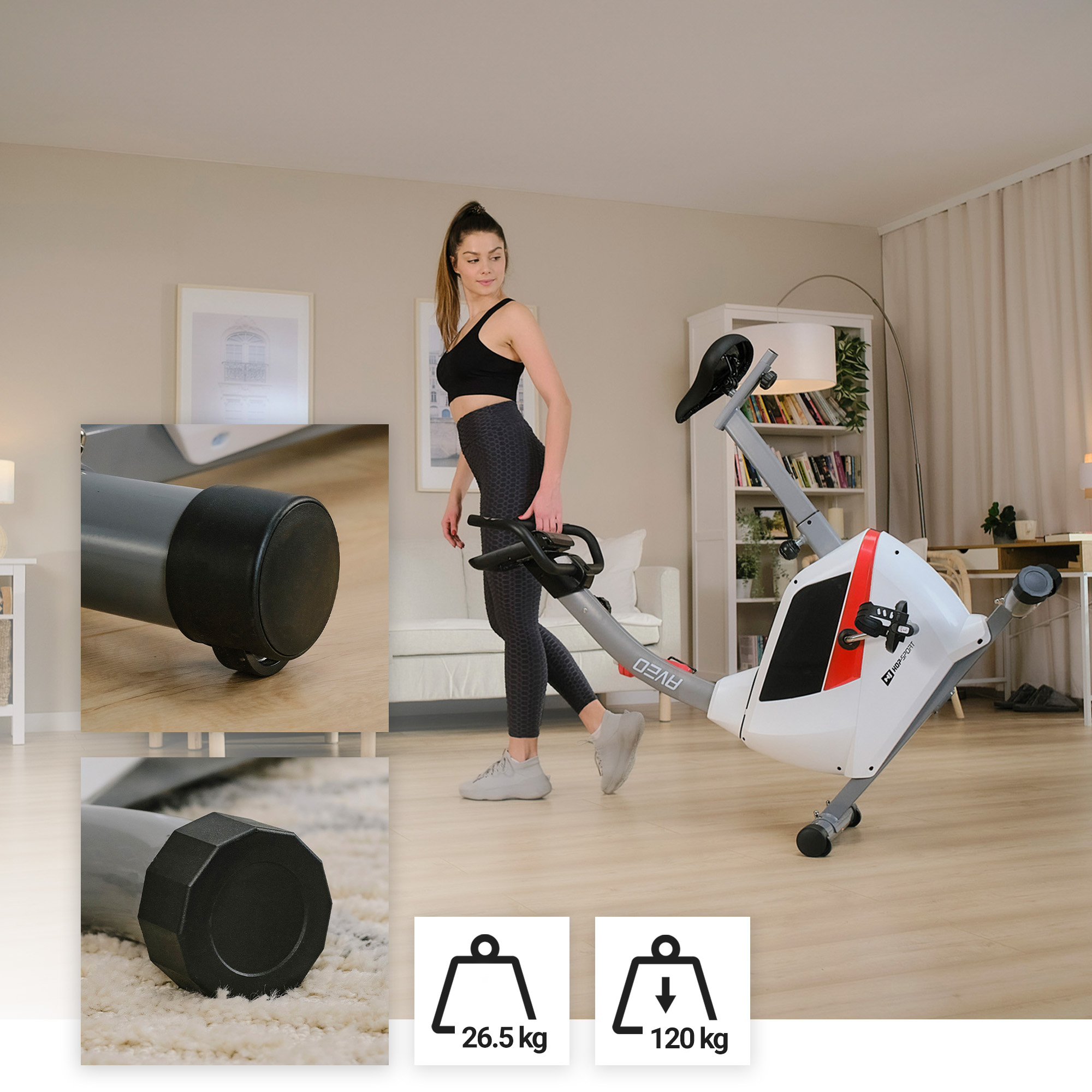 sistema di trasporto e livellamento nella cyclette Aveo bianca