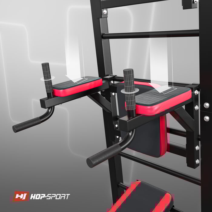 Primo piano sui manici regolabili per flessioni nelle barre da allenamento HS-1008K del marchio Hop-Sport