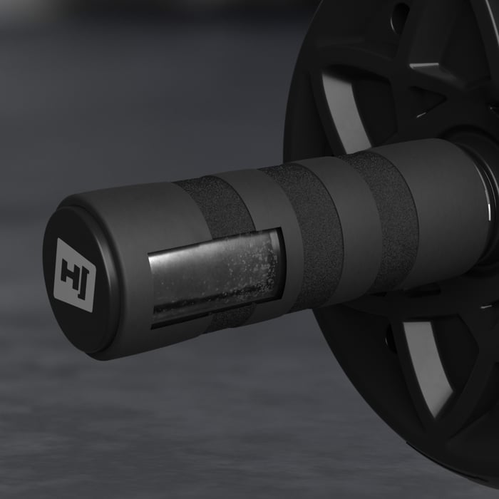 primo piano sulle impugnature antiscivolo della ruota per esercizi addominali del marchio Hop-Sport