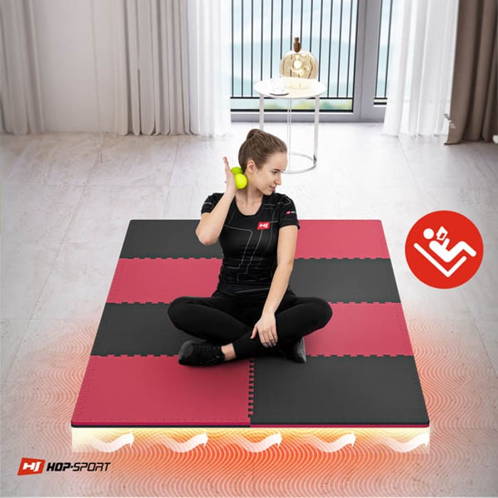 Ragazza seduta sul tappetino Puzzle Hop-Sport nero-rosso 2cm 8 pezzi