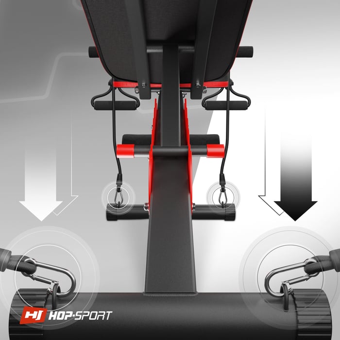 Primo piano degli espansori sulla panca da allenamento HS-1035 del marchio hop-sport