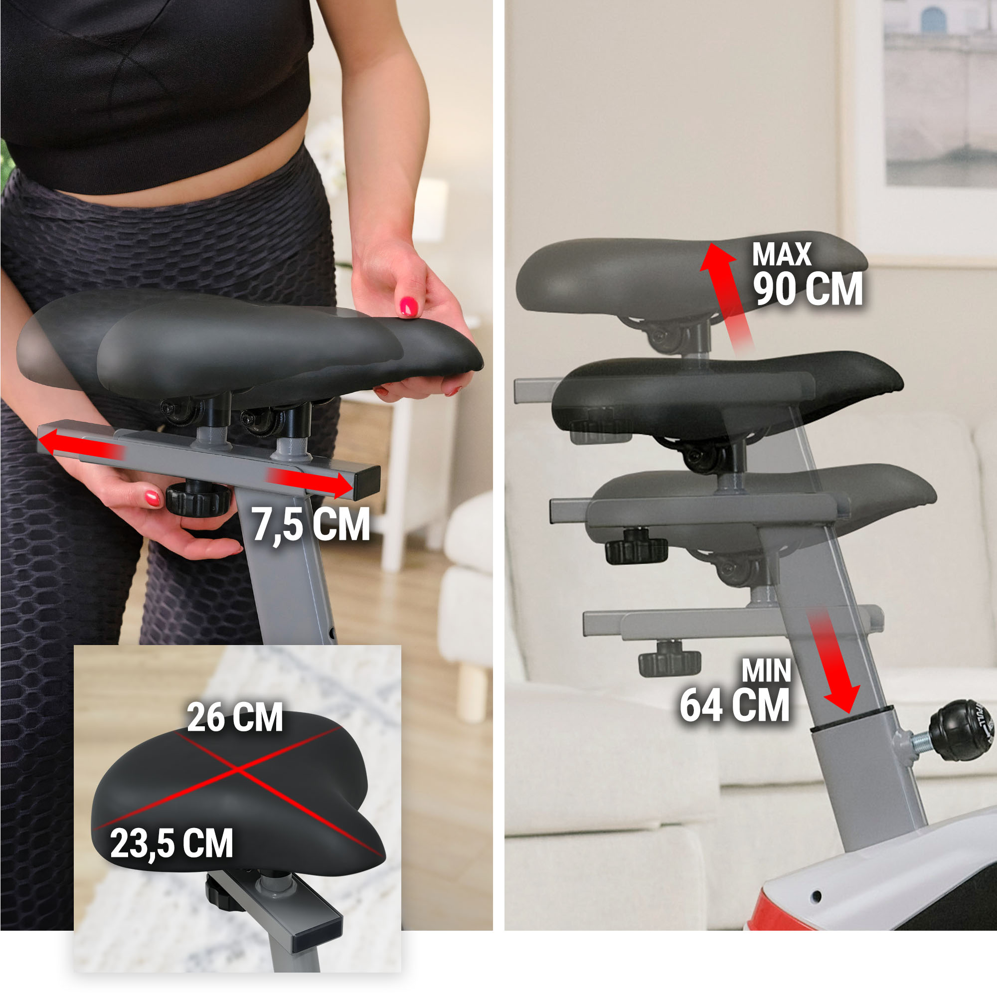 regolazione del sellino in verticale e orizzontale nella cyclette Aveo bianca