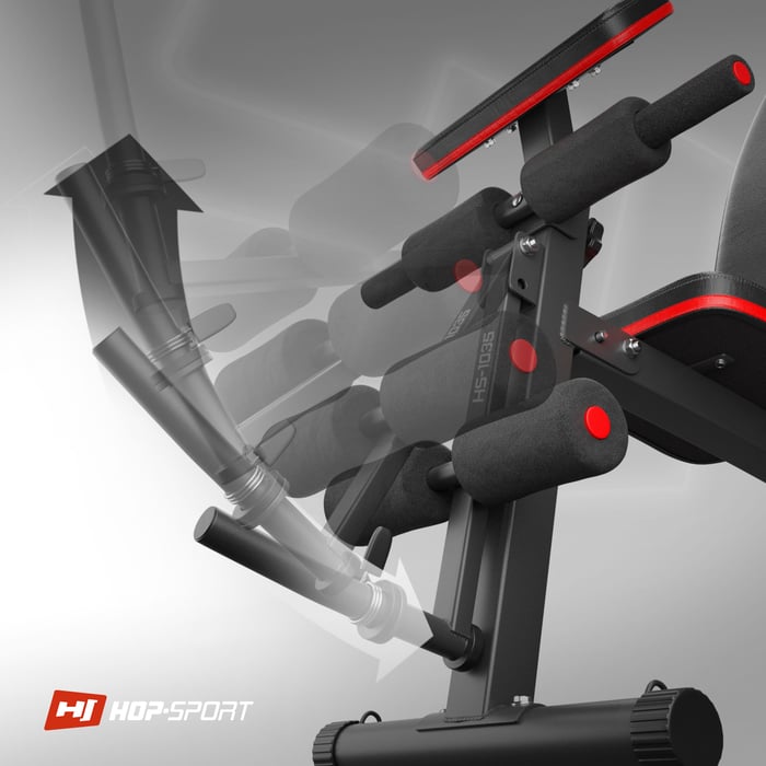 Primo piano della pressa per le gambe sulla panca HS-1035 del marchio Hop-sport