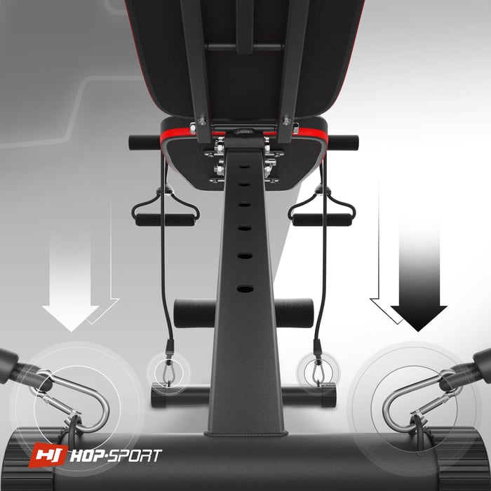Dettaglio degli elastici della panca HS-1030 di Hop-sport
