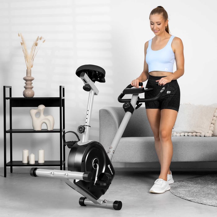 Cyclette magnetica HS-2050H Sonic argento dotata di ruote di trasporto