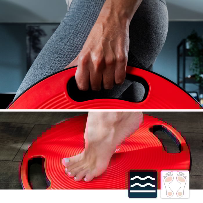 dettaglio della maniglia del disco di bilanciamento rosso del marchio Hop-Sport