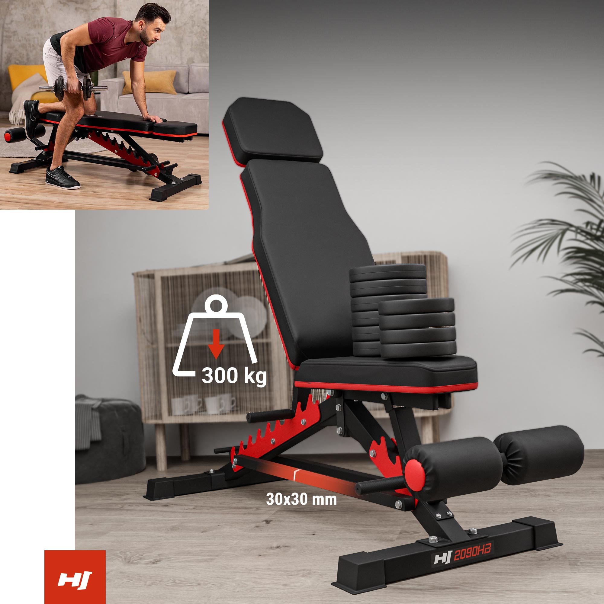Panca da allenamento resistente 2090HB del marchio Hop-Sport con una capacità di carico massima di 300kg