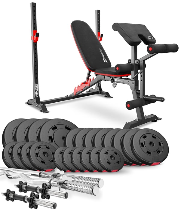 Set culturistico 135kg del marchio Hop-sport con panca da allenamento HS-1095