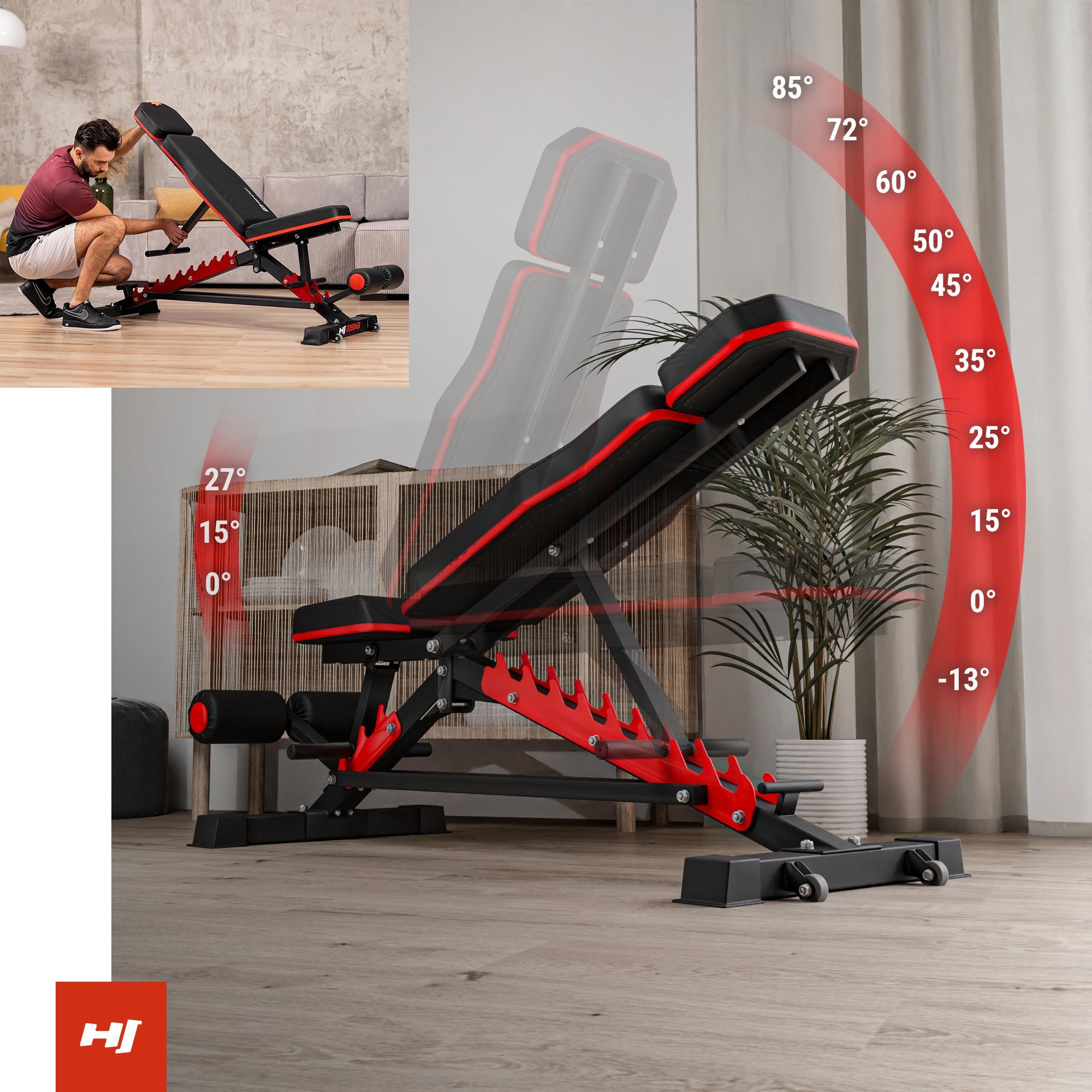 Regolazione dello schienale e del sedile della panca 2090HB del marchio Hop-Sport