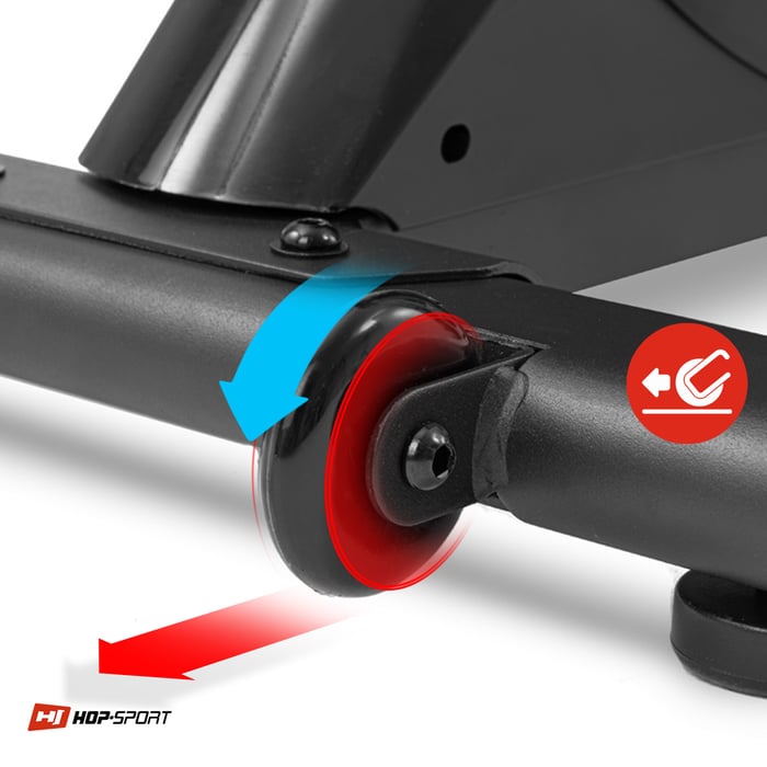 Cyclette orizzontale HS-060L Pulse argento dotata di rulli di trasporto che facilitano lo spostamento