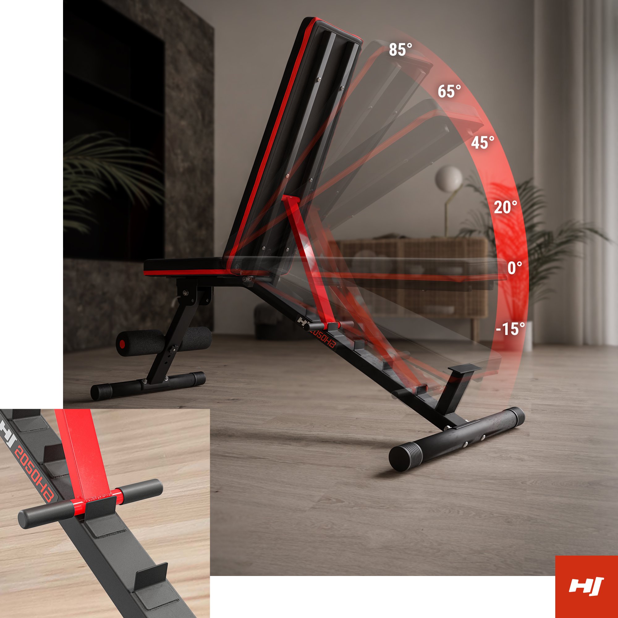 Possibilità di regolazione della panca 2050HB regolabile su 6 livelli